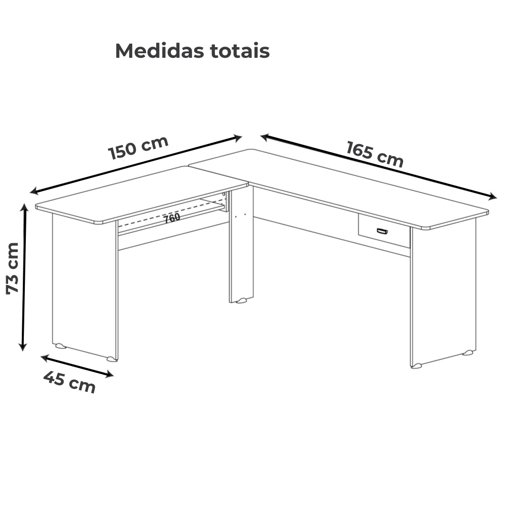 Mesa Escrivaninha De Canto 1 Gaveta 150X165 cm Cedro ARLY