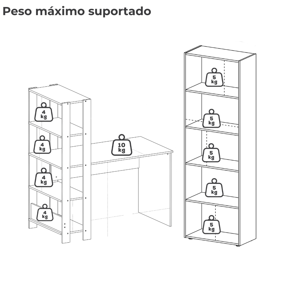 Mesa Escrivaninha E Estante 5 Prateleiras Pinho Preto ARLY