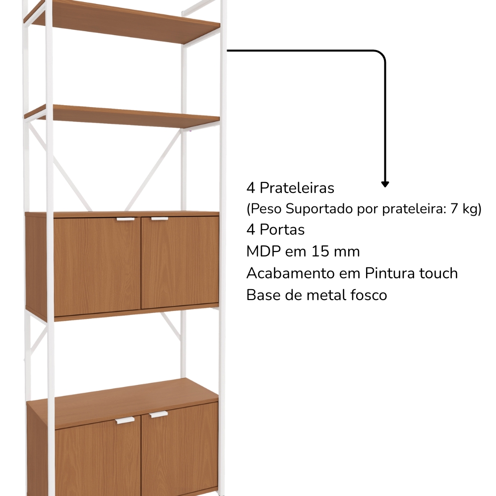 Mesa Escrivaninha E Estante Alta 4 Portas Canela Branco KPB