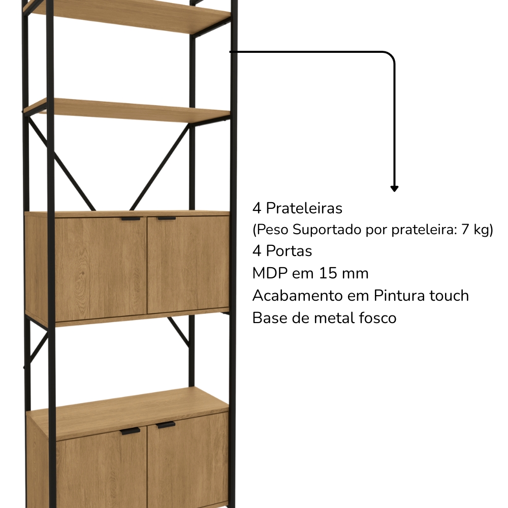 Mesa Escrivaninha E Estante Alta 4 Portas Freijo Preto Fosco KPB