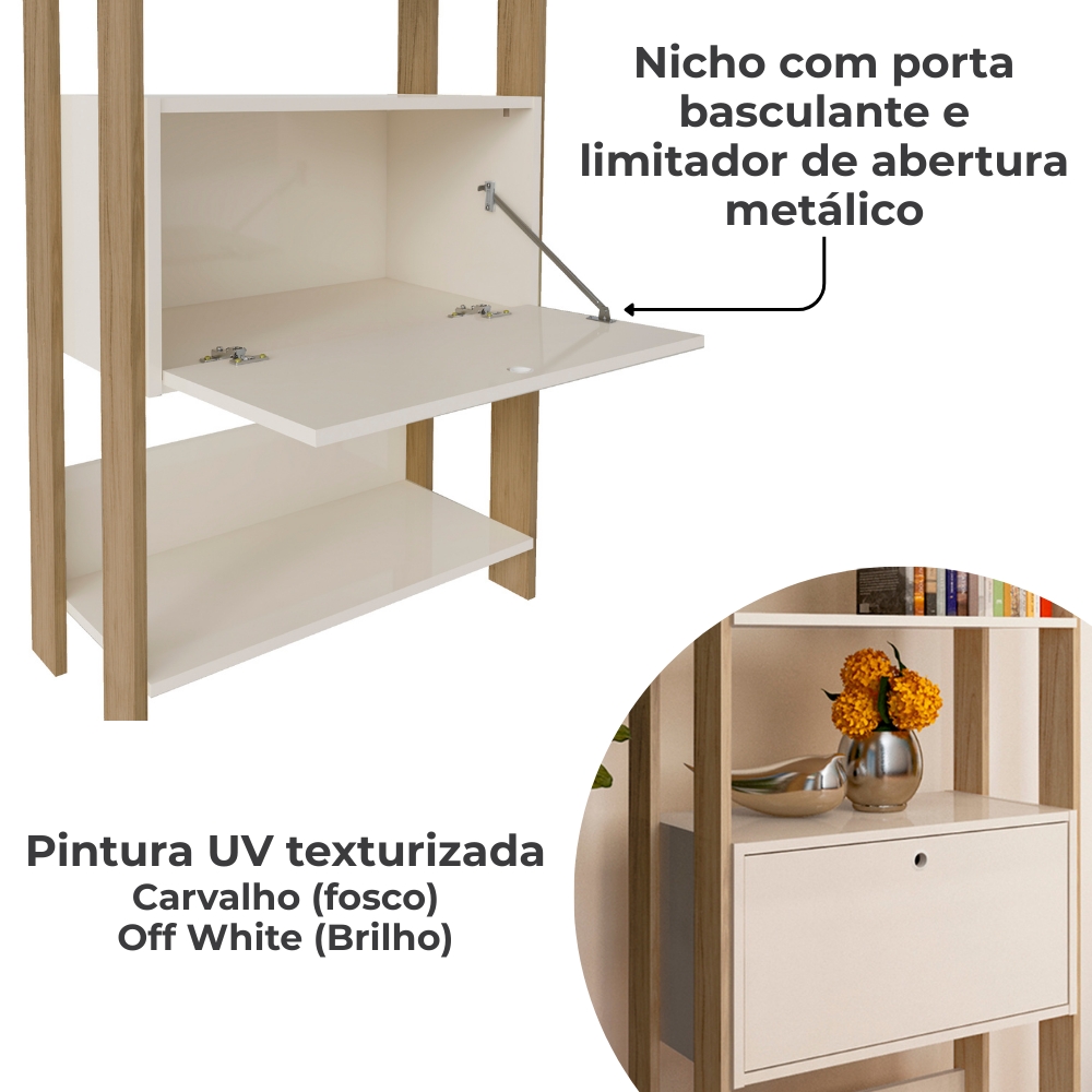 Mesa Escrivaninha E Estante Livreiro 1P Carvalho Off White ARLY