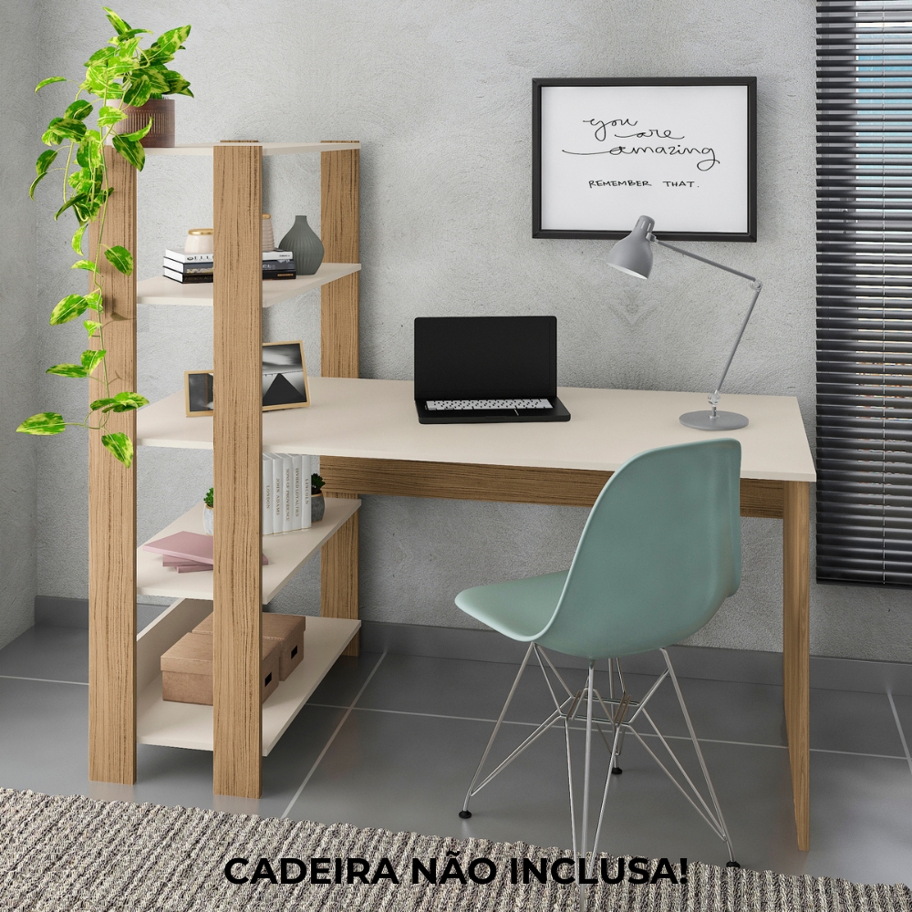 Mesa Escrivaninha E Estante Livreiro 1P Carvalho Off White ARLY