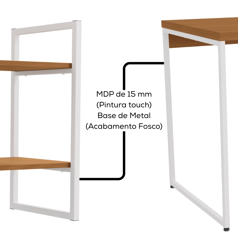 Mesa Escrivaninha E Nicho 2 Prateleiras Canela Branco KPB