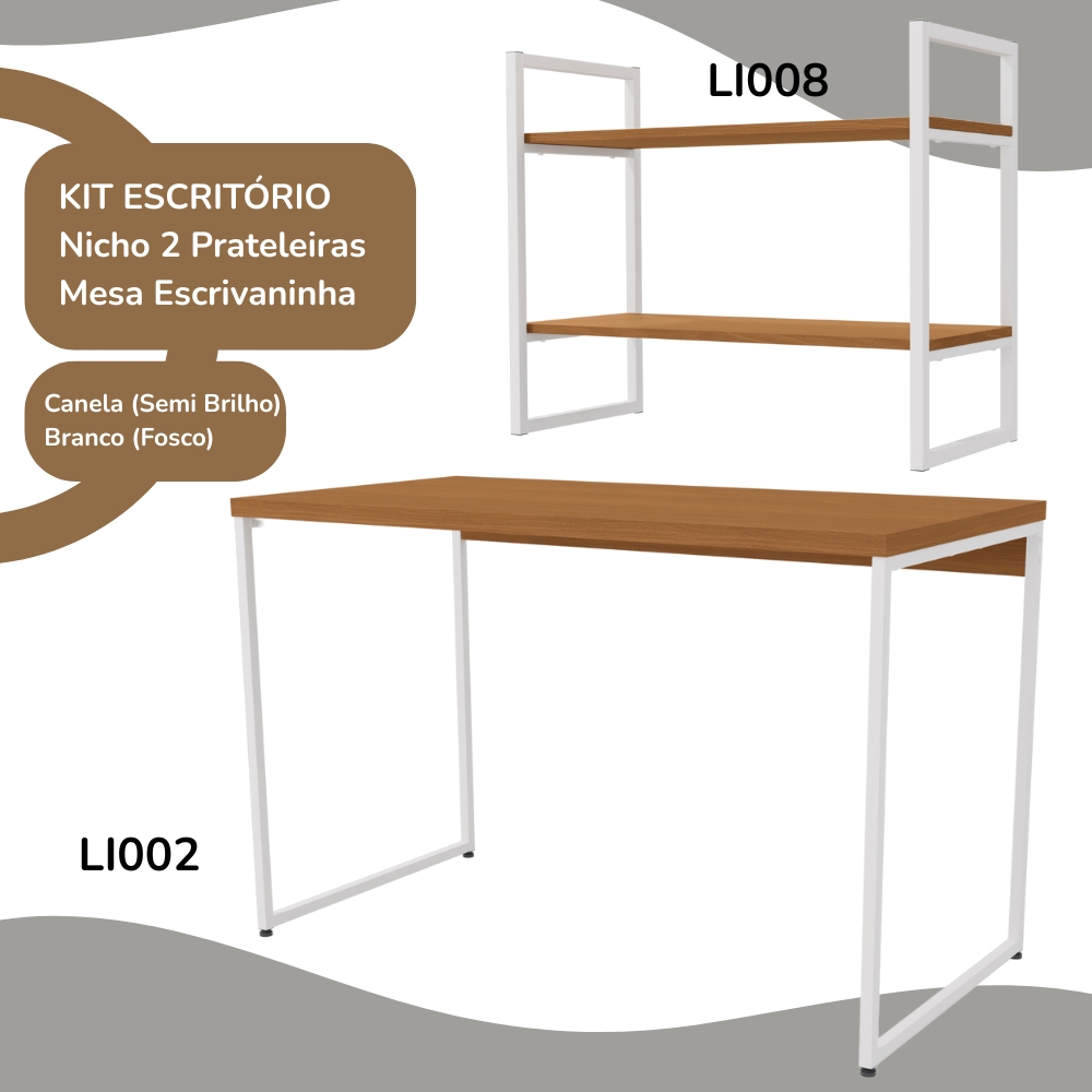 Mesa Escrivaninha E Nicho 2 Prateleiras Canela Branco KPB
