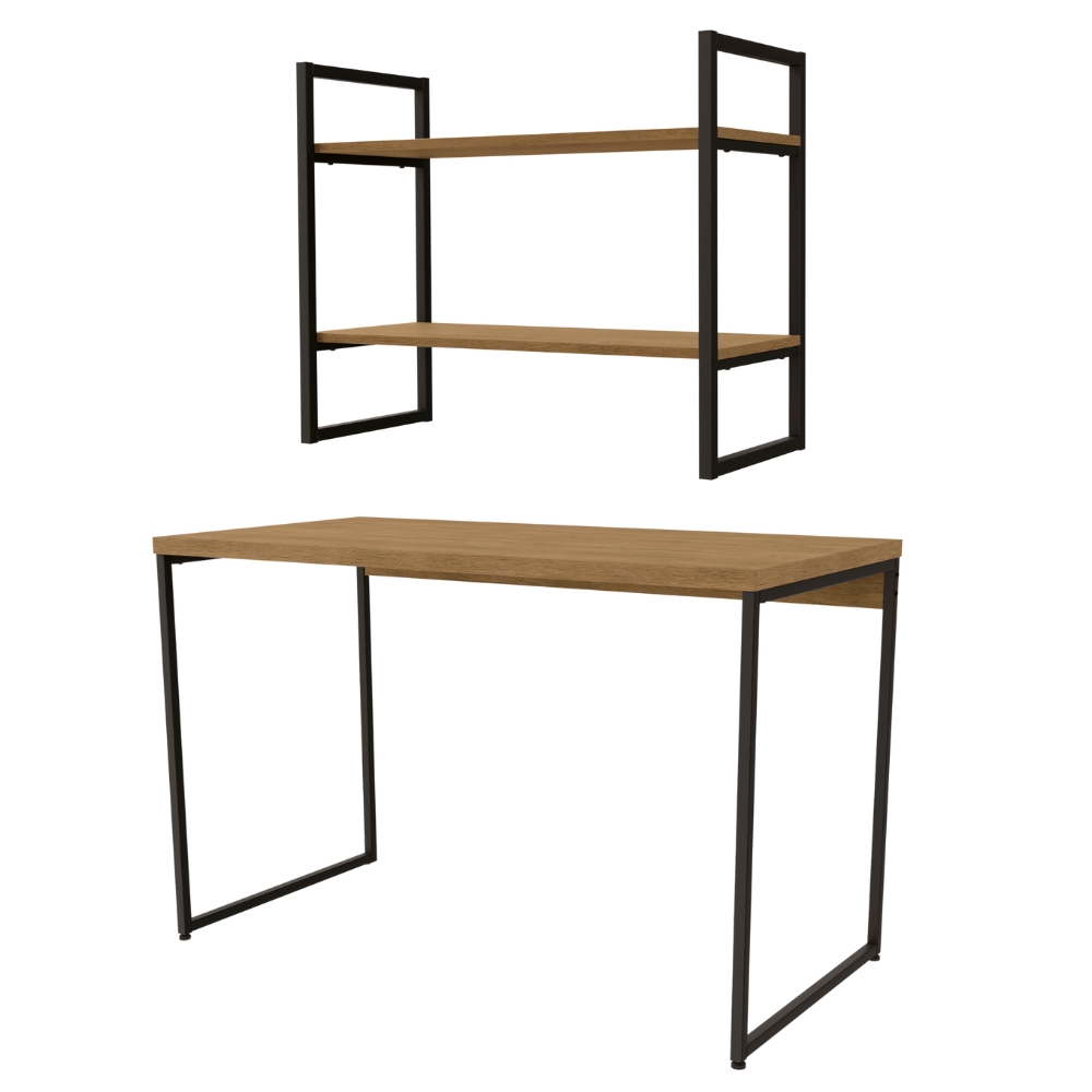 Mesa Escrivaninha E Nicho 2 Prateleiras Freijo Preto Fosco KPB