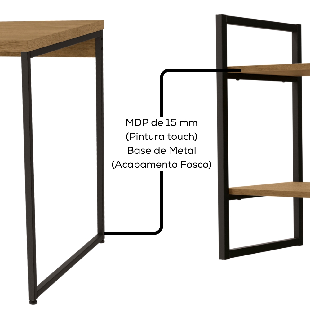 Mesa Escrivaninha E Nicho 2 Prateleiras Freijo Preto Fosco KPB