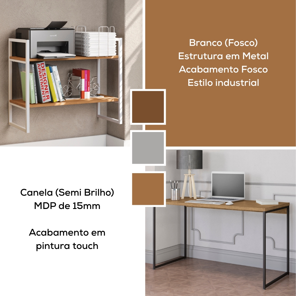 Mesa Escrivaninha E Nicho Estante Canela Branco KPB
