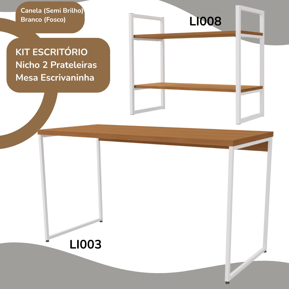 Mesa Escrivaninha E Nicho Estante Canela Branco KPB