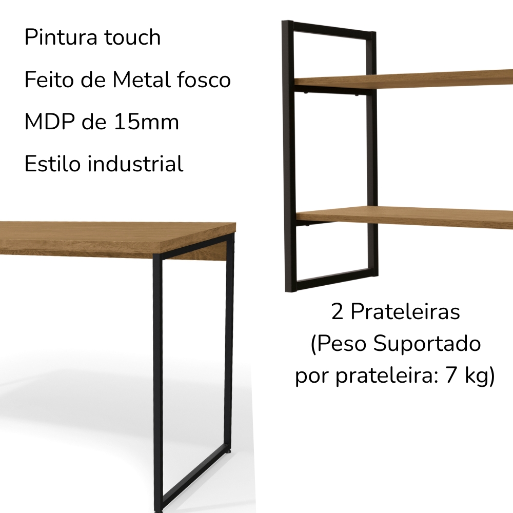 Mesa Escrivaninha E Nicho Estante Freijo Preto Fosco KPB