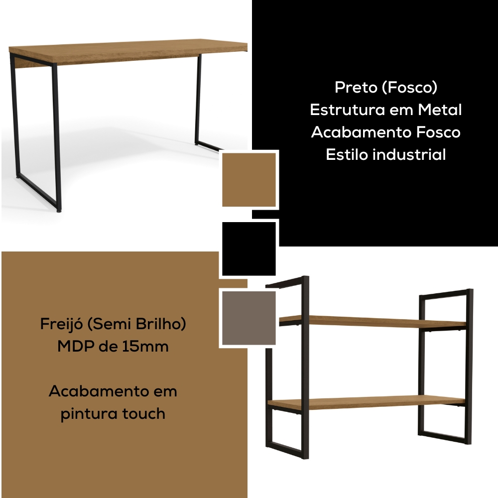 Mesa Escrivaninha E Nicho Estante Freijo Preto Fosco KPB