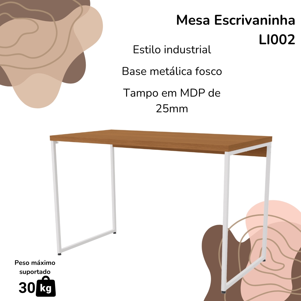 Mesa Escrivaninha Escritorio 118 cm LI002 Canela Branco KPB