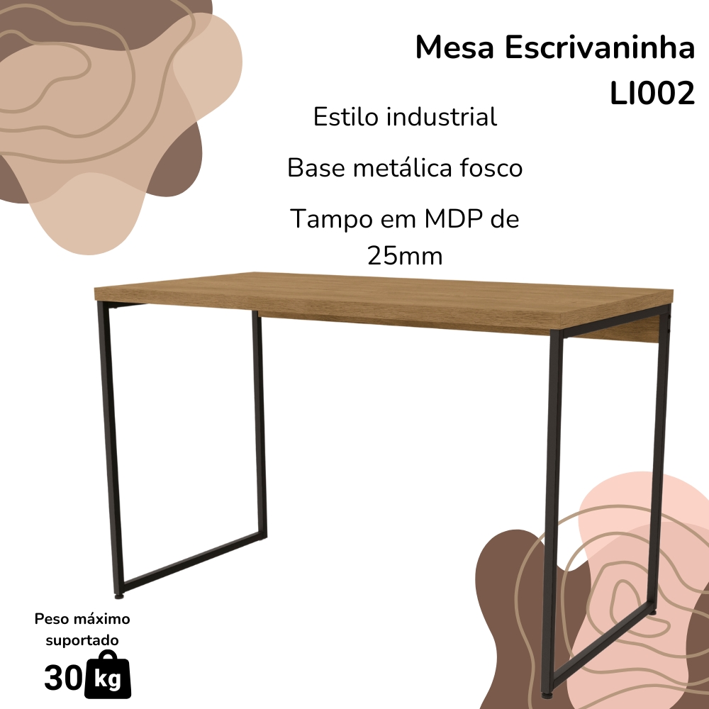 Mesa Escrivaninha Escritorio 118 cm LI002 Freijo Preto Fosco KPB