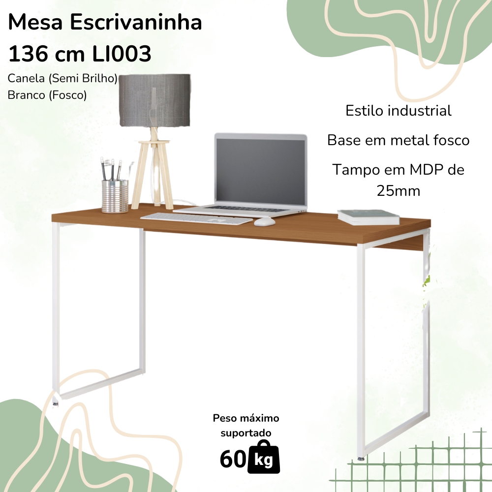 Mesa Escrivaninha Escritorio 136 cm LI003 Canela Branco KPB