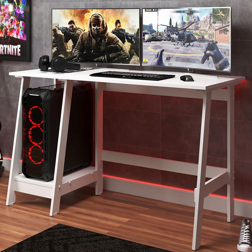 Mesa Escrivaninha Gamer 2 Prateleiras 120 cm MC190 Branco Dtall