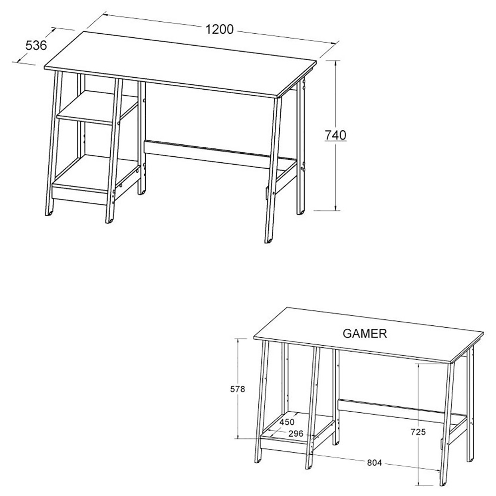 Mesa Escrivaninha Gamer 2 Prateleiras 120 cm MC190 Branco Dtall