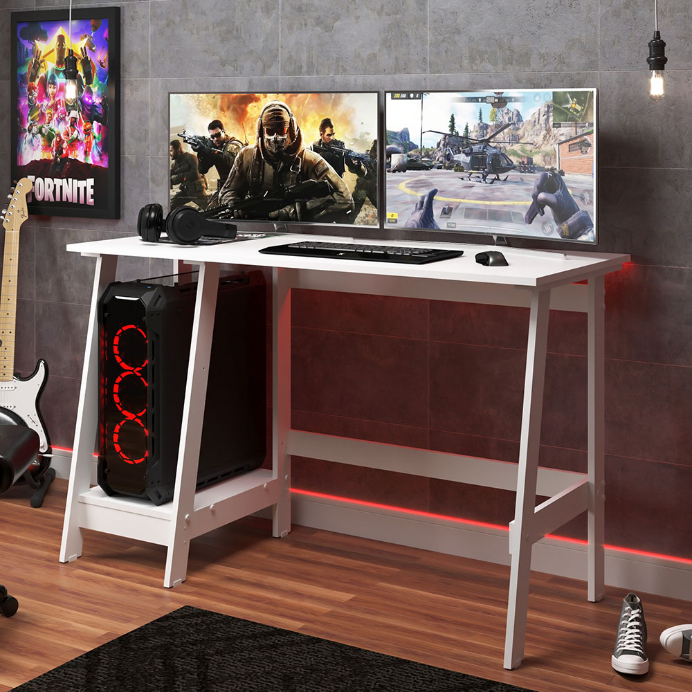 Mesa Escrivaninha Gamer 2 Prateleiras 120 cm MC190 Branco Dtall