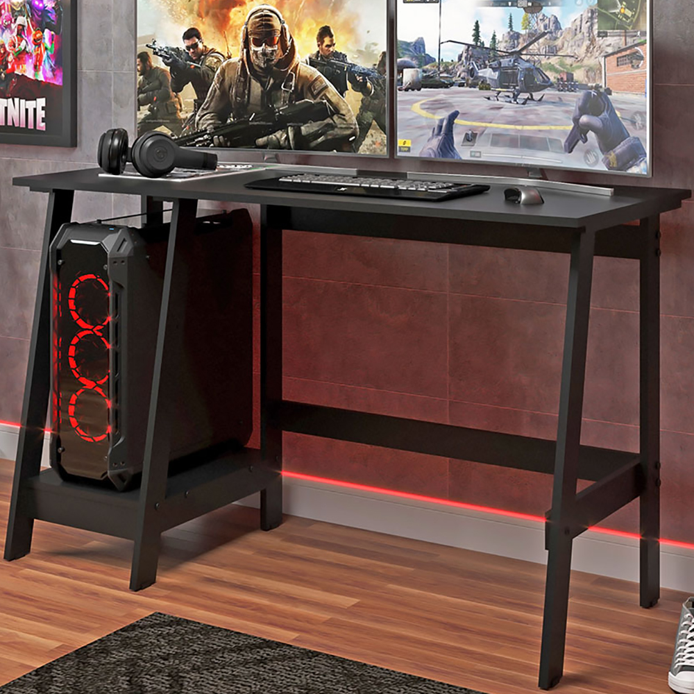 Mesa Escrivaninha Gamer 2 Prateleiras 120 cm MC190 Preto Dtall