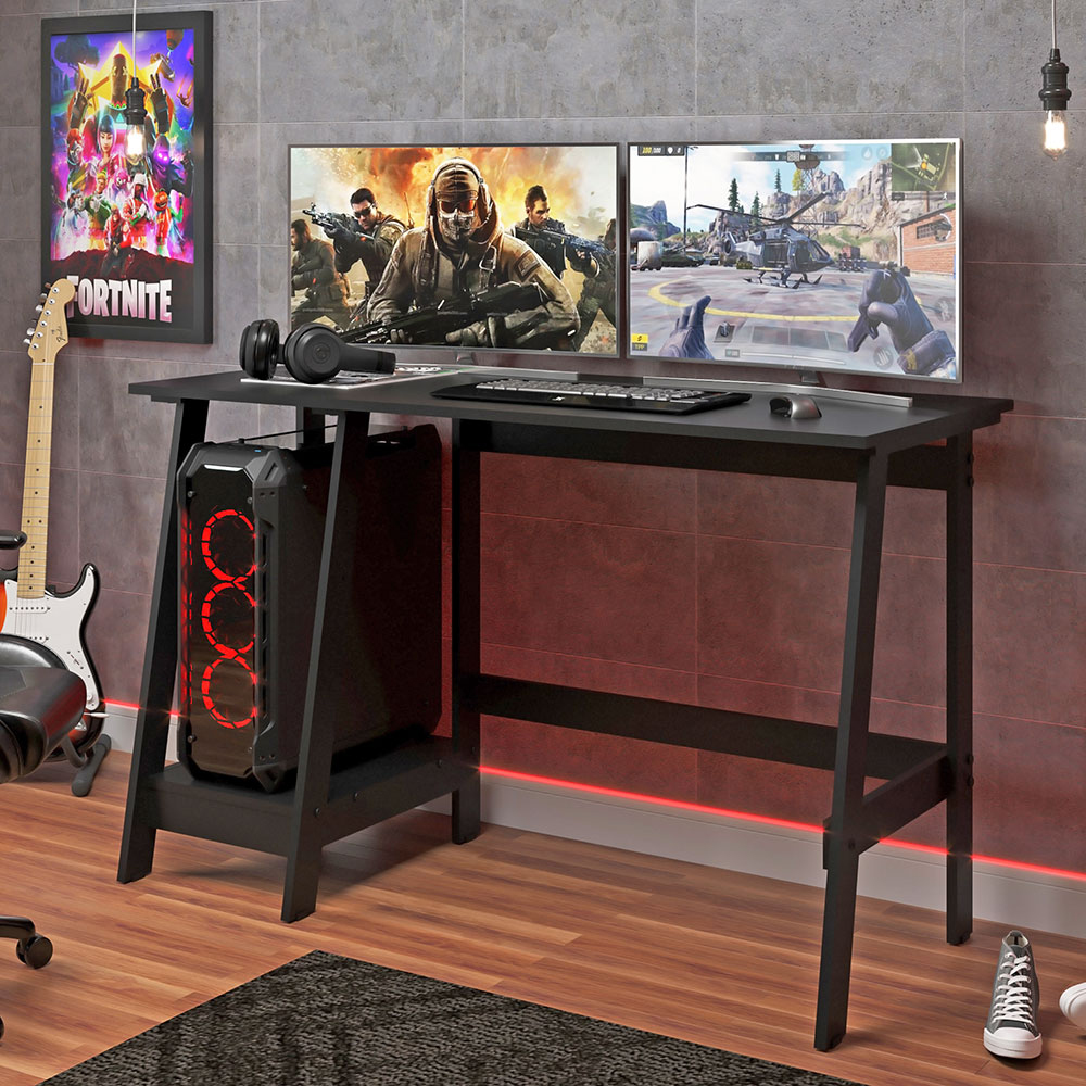Mesa Escrivaninha Gamer 2 Prateleiras 120 cm MC190 Preto Dtall