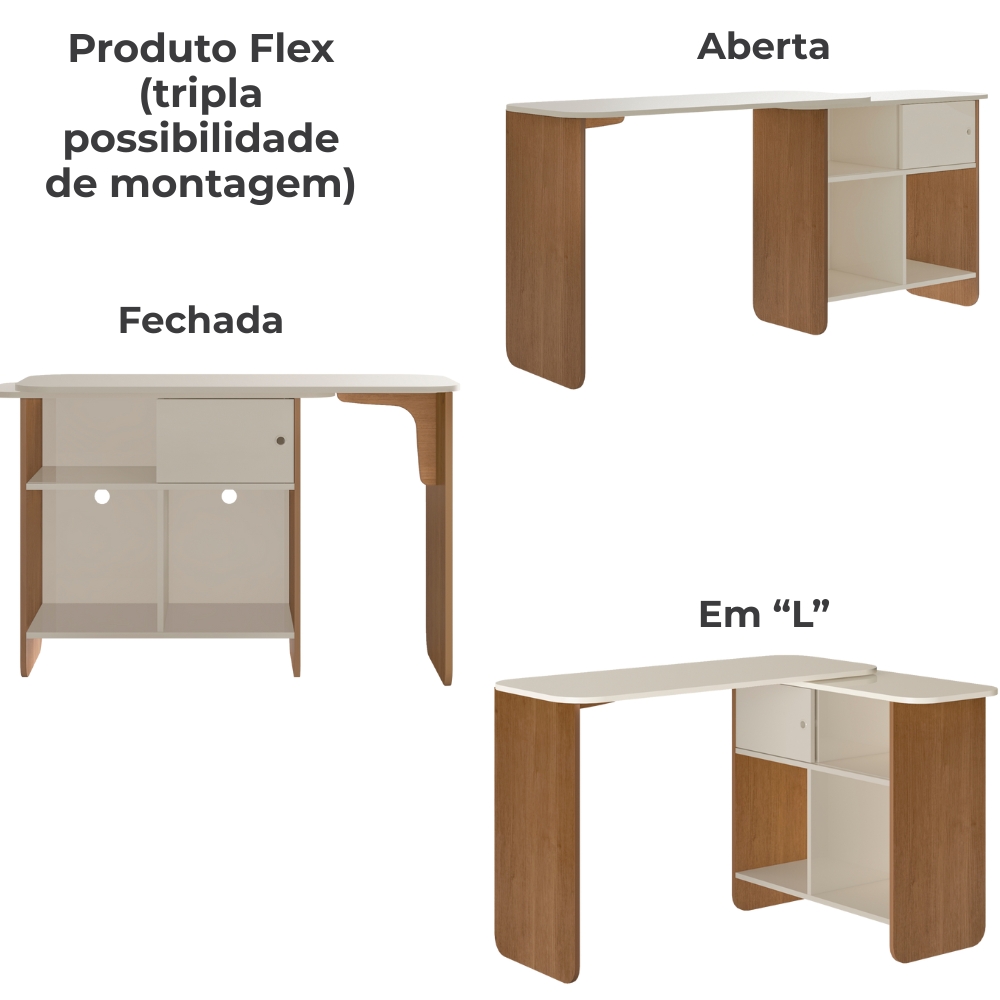 Mesa Escrivaninha Giratoria 3 em 1 Cinamomo Off White ARLY