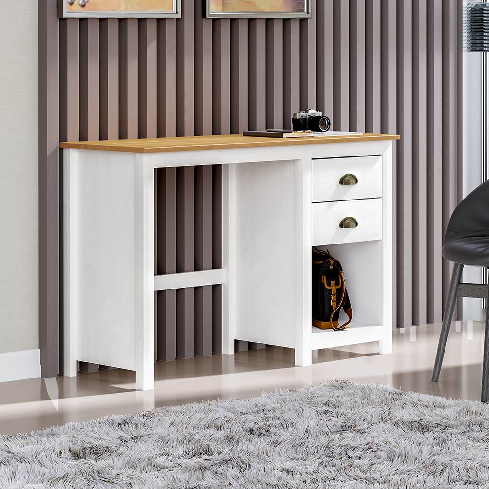 Mesa Escrivaninha Madeira Maciça 110 cm 9138 Branco Freijo Milani Store