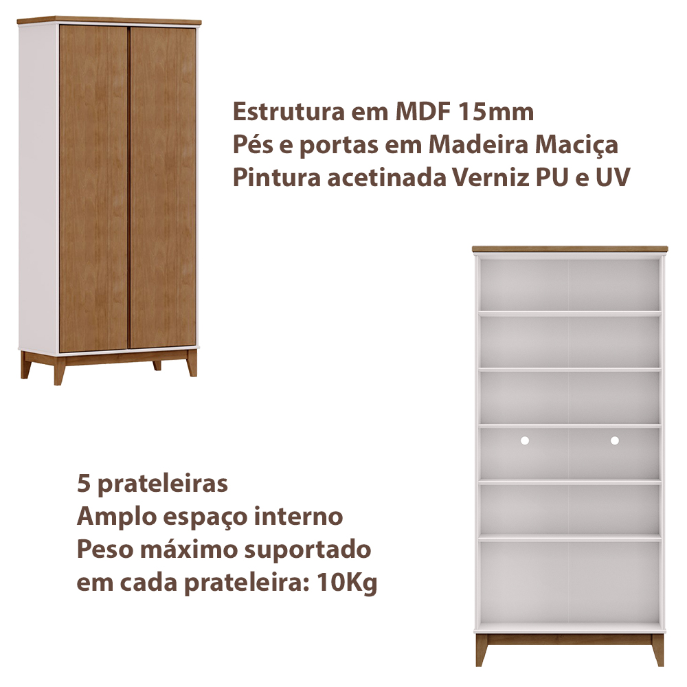 Mesa Escrivaninha e Armario Escritorio MDF Off White Freijo Milani Store
