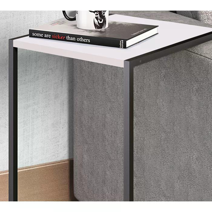 Mesa Lateral Sala Aço Preto Branco Milani Store