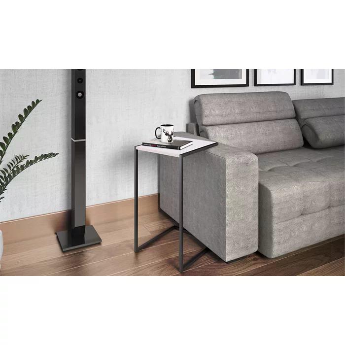 Mesa Lateral Sala Aço Preto Branco Milani Store
