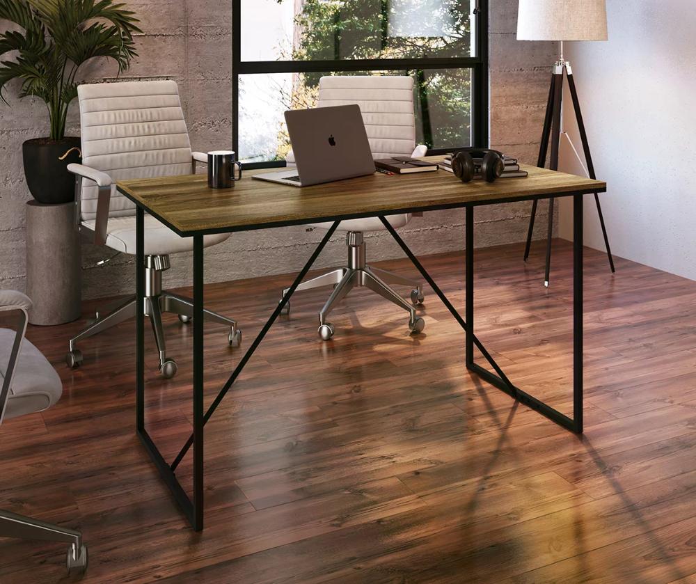 Mesa Office Estilo Industrial SW006 Preto Noce Oro PP