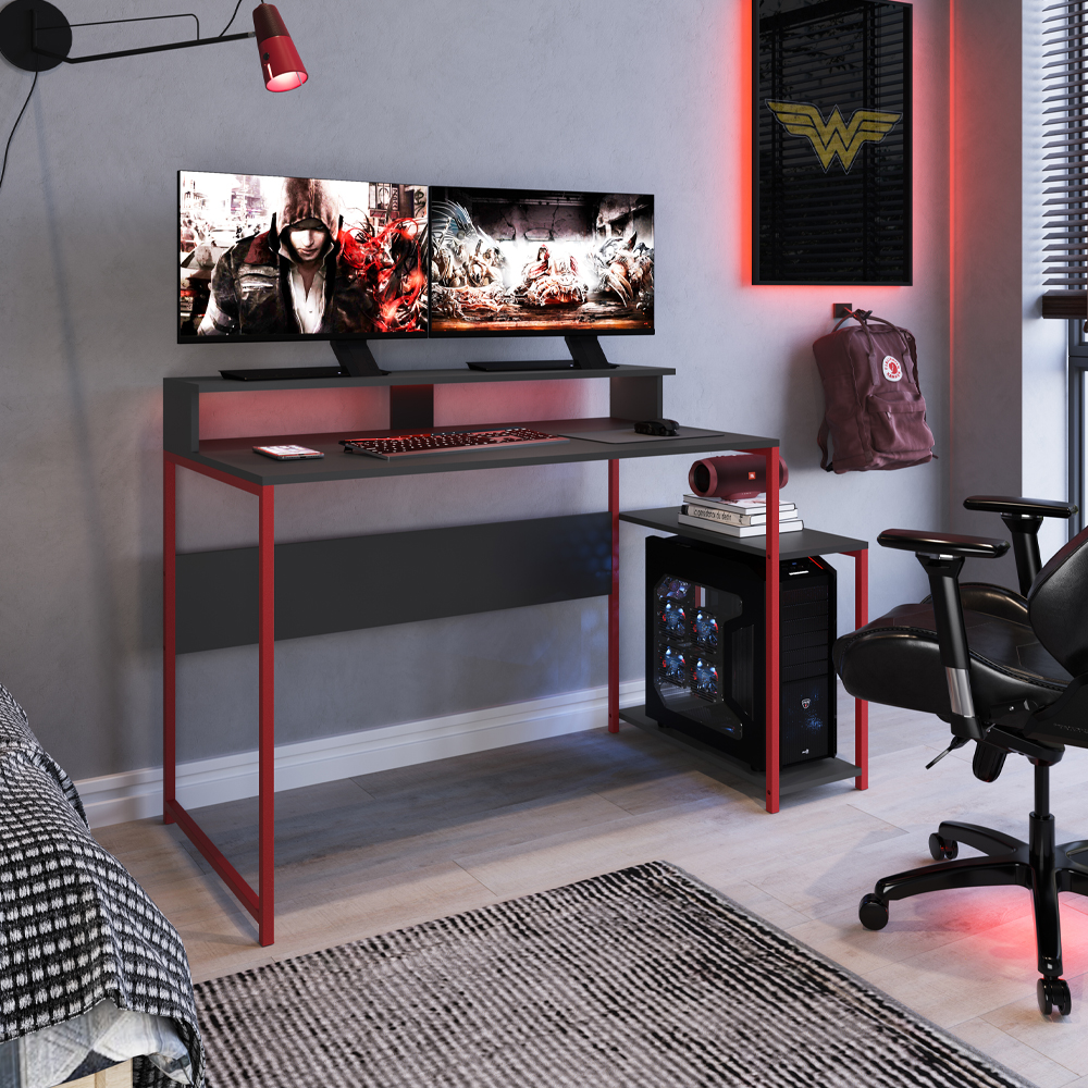 Mesa Para Computador Gamer RYZE 4500 Vermelho Grafite PP