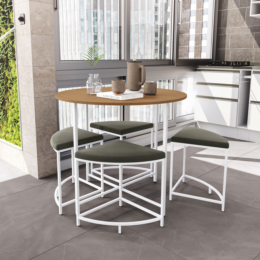 Mesa Redonda 4 Bancos 90X76 cm LI038 Canela Branco KPB