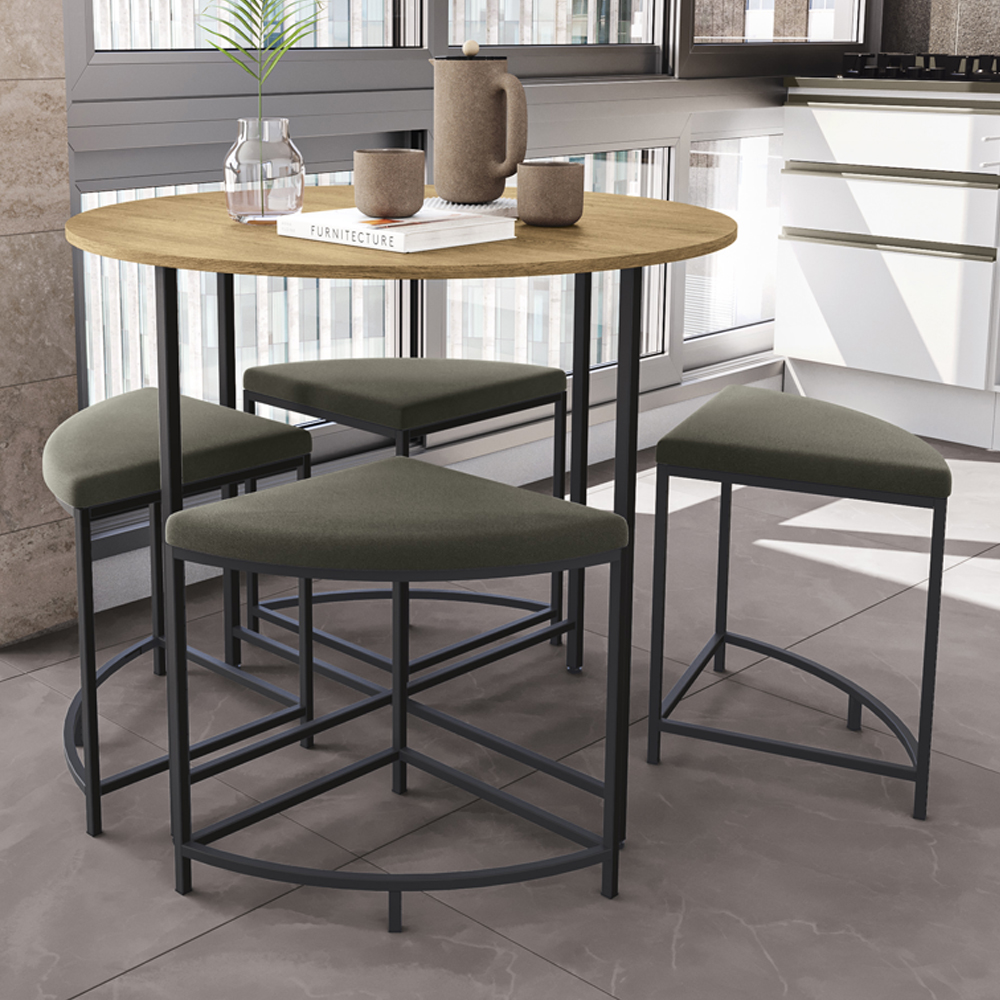 Mesa Redonda 4 Bancos 90X76 cm LI038 Freijo Preto Fosco KPB