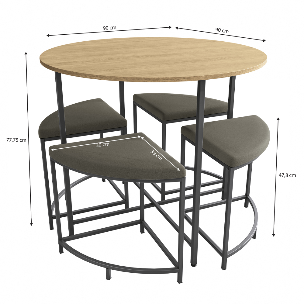Mesa Redonda 4 Bancos 90X76 cm LI038 Freijo Preto Fosco KPB