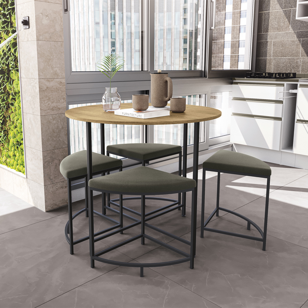 Mesa Redonda 4 Bancos 90X76 cm LI038 Freijo Preto Fosco KPB