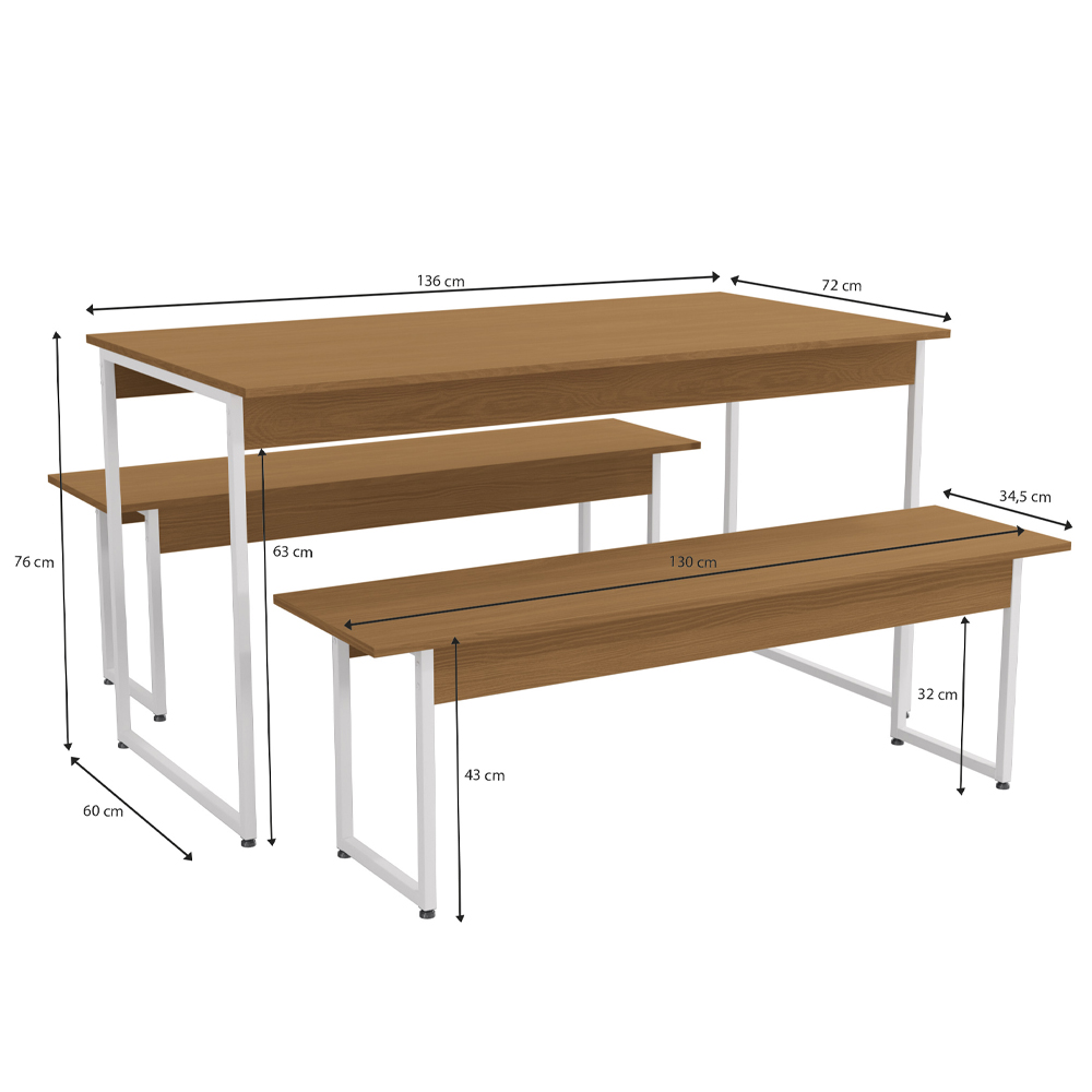 Mesa com 2 Bancos Estilo Industrial LI013 Canela Branco KPB