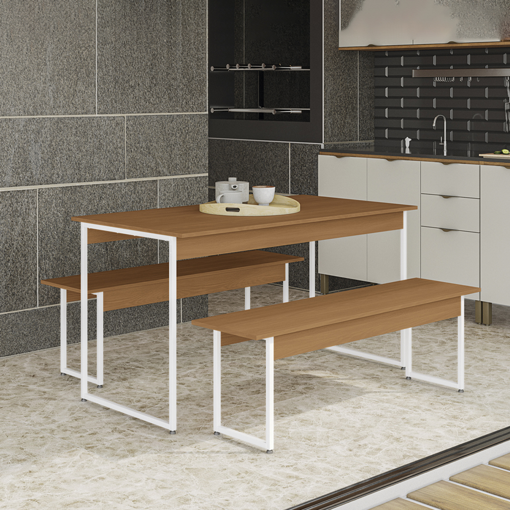 Mesa com 2 Bancos Estilo Industrial LI013 Canela Branco KPB