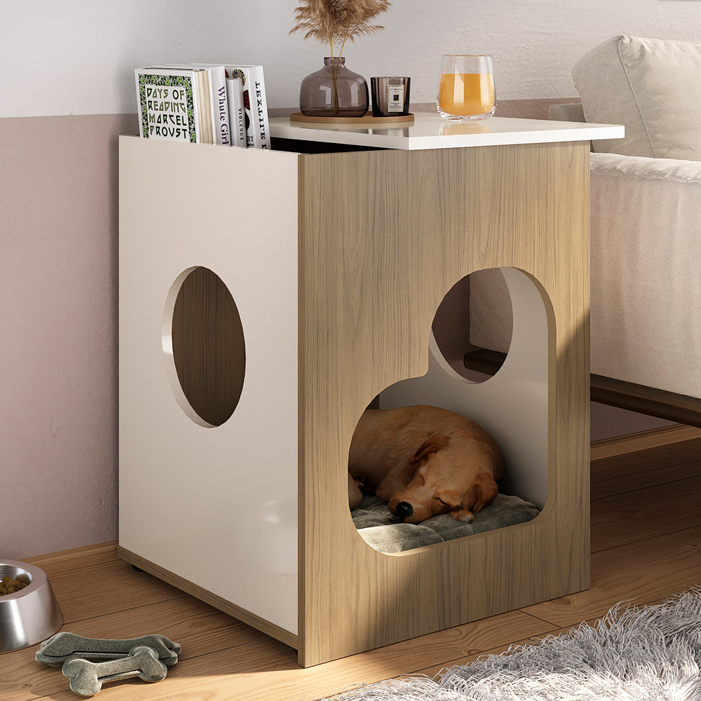 Mesa de Apoio Casinha Pet 52 cm 4574 Carvalho Off White ARLY