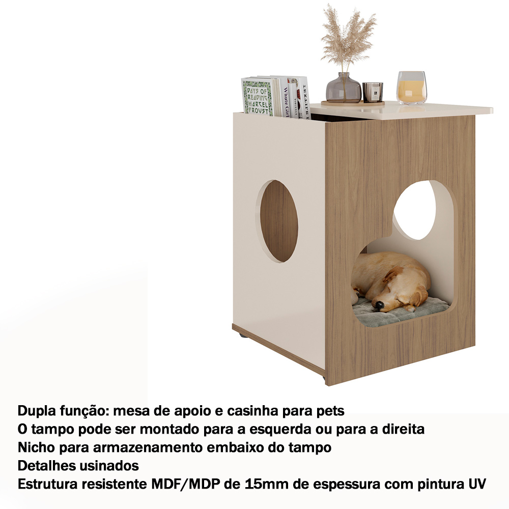 Mesa de Apoio Casinha Pet 52 cm 4574 Carvalho Off White ARLY