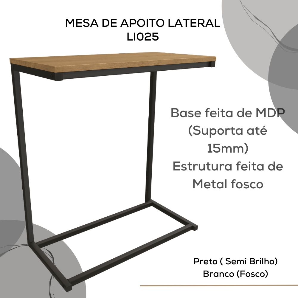 Mesa de Apoio Lateral 68 cm LI025 Freijo Preto Fosco KPB