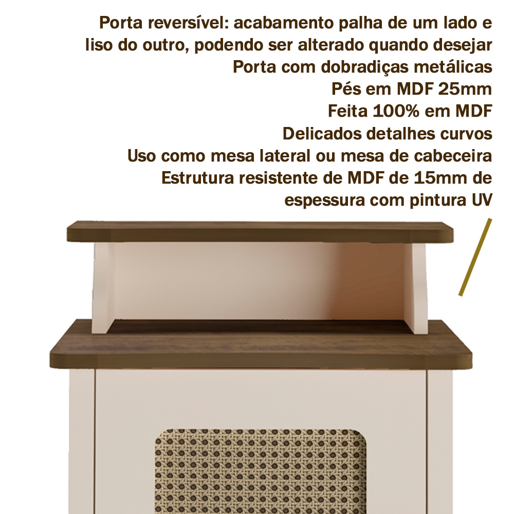 Mesa de Apoio MDF Sala 43 cm 4518 Pinho Off White ARLY