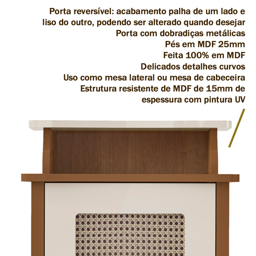 Mesa de Apoio MDF Sala 43 cm 4677 Cinamomo Off White ARLY