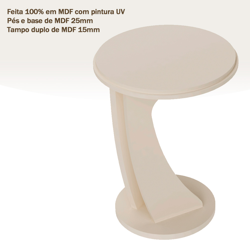Mesa de Apoio MDF Sala de Estar 50 cm 4211 Off White ARLY