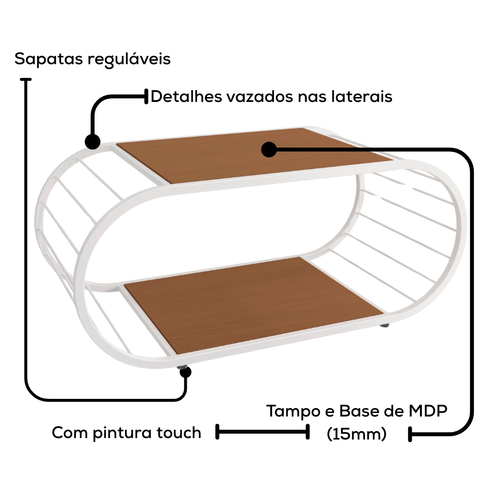 Mesa de Centro Industrial 90 cm LI039 Canela Branco KPB