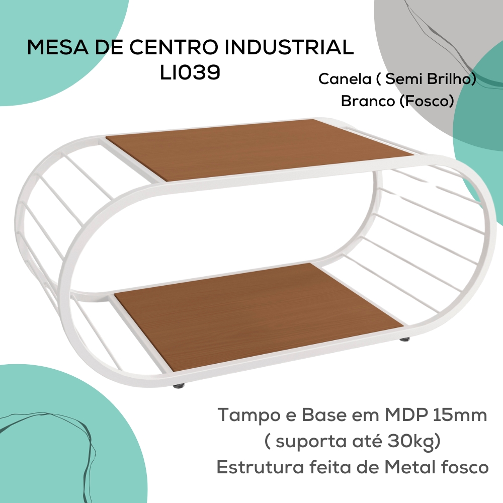 Mesa de Centro Industrial 90 cm LI039 Canela Branco KPB