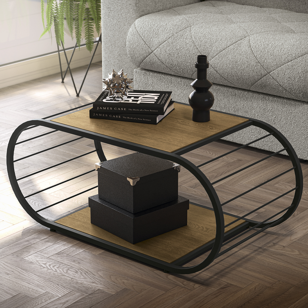 Mesa de Centro Industrial 90 cm LI039 Freijo Preto Fosco KPB