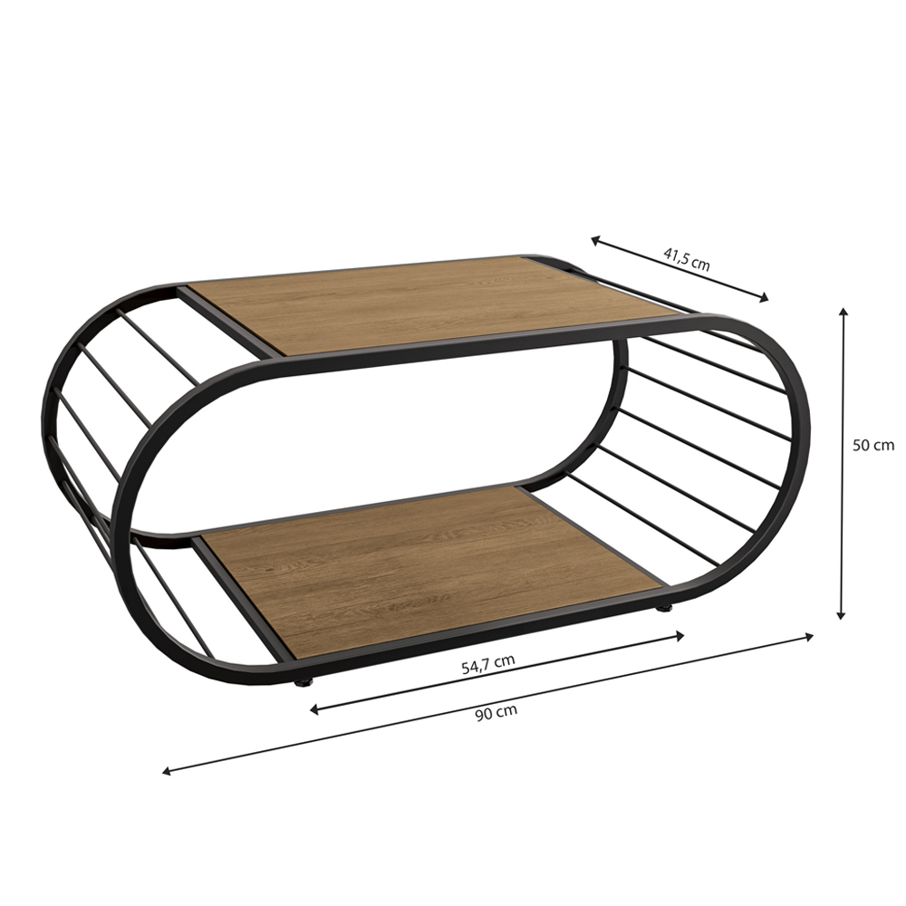 Mesa de Centro Industrial 90 cm LI039 Freijo Preto Fosco KPB
