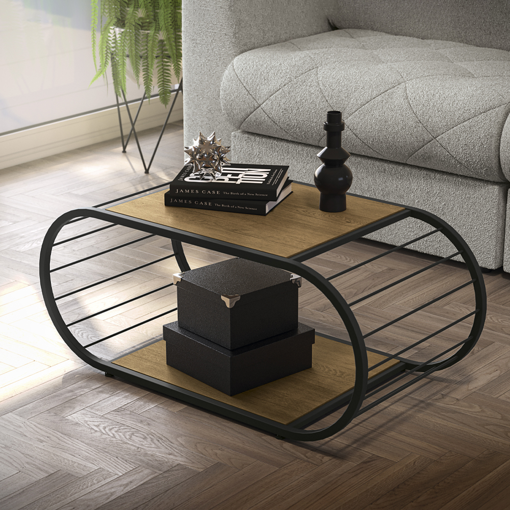 Mesa de Centro Industrial 90 cm LI039 Freijo Preto Fosco KPB