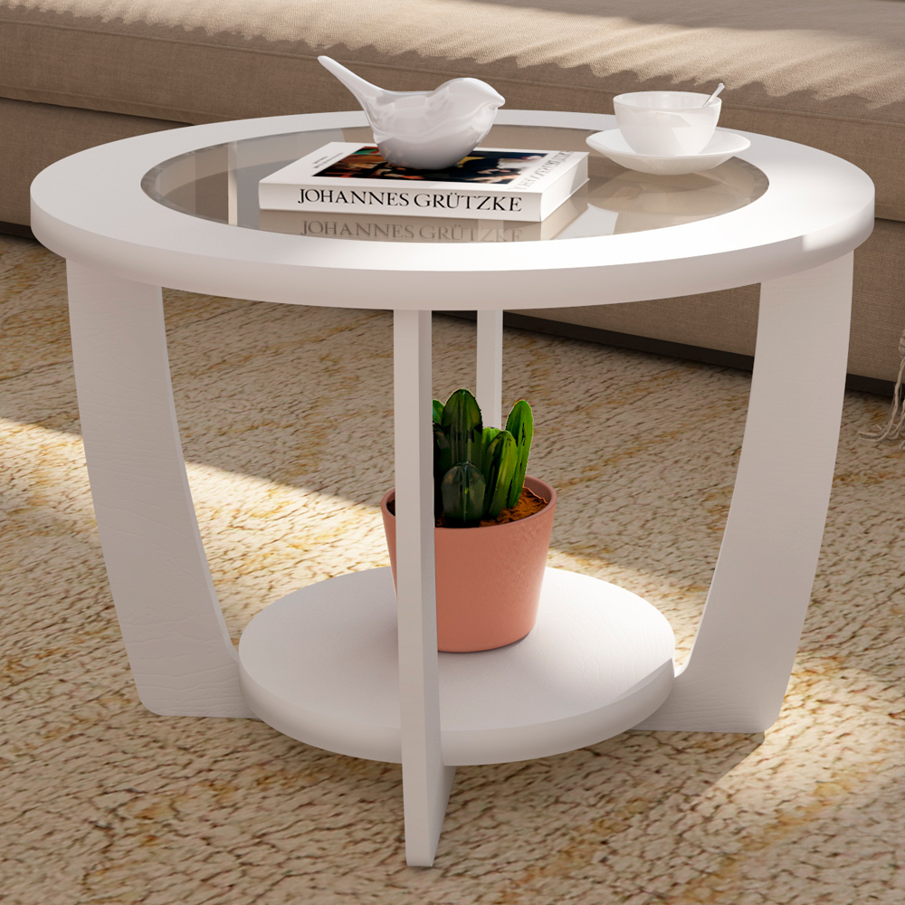 Mesa de Centro MDF 60 cm Sala de Estar 4629 Branco ARLY