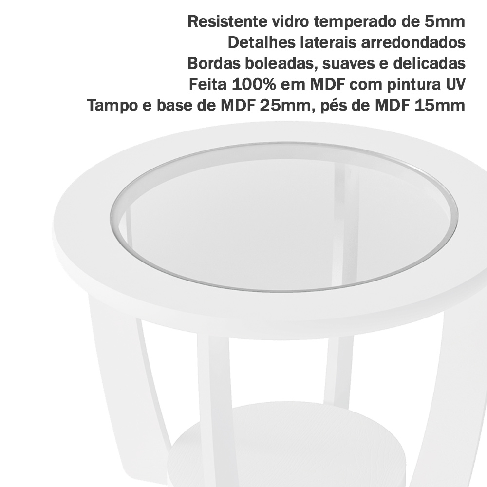 Mesa de Centro MDF 60 cm Sala de Estar 4629 Branco ARLY