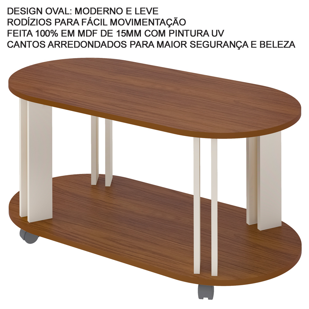 Mesa de Centro MDF Sala de Estar 91 cm 4619 Cedro Off White ARLY