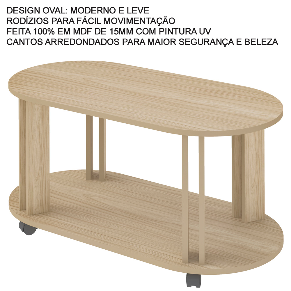 Mesa de Centro MDF Sala de Estar 91 cm 4620 Naturale ARLY